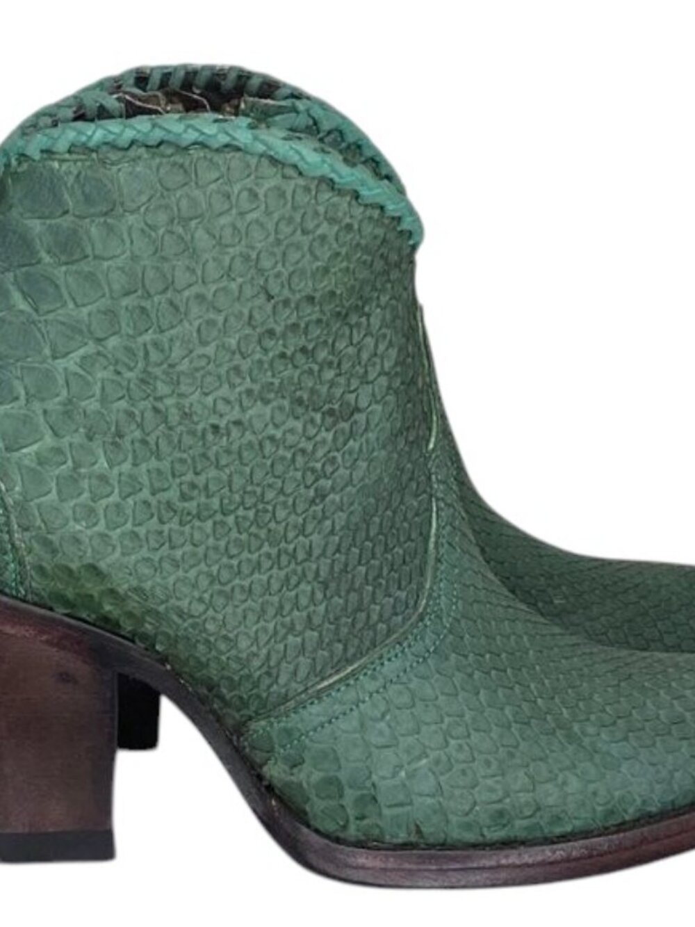 NEW ALLENS Women’s Kyra Boots Green Size 9B Exotic Ankle Zip-Up Heel Almond Toe